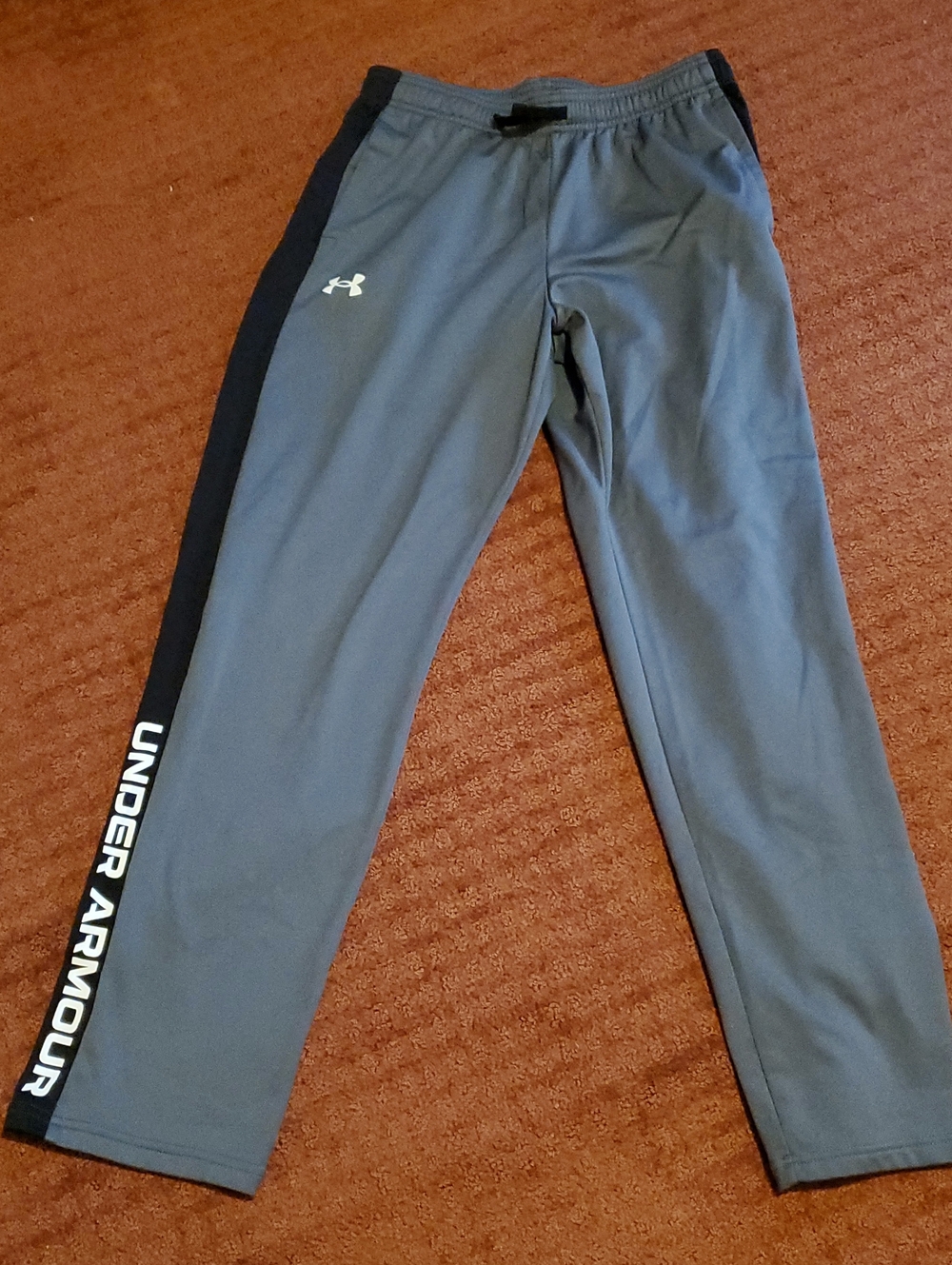 Under Armour Kids Gray Joggers, Open Bottom with Black Side Stripe